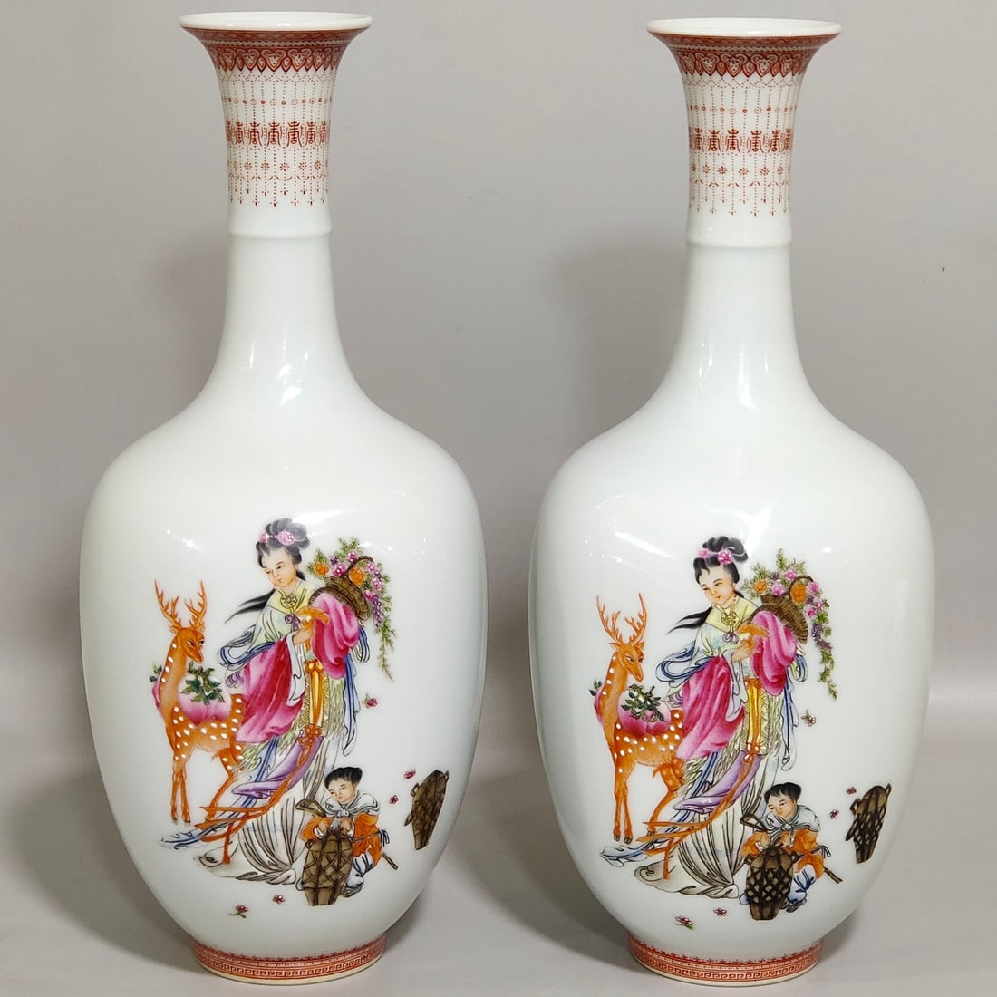 An Exquisite Chinese enamel long necked vase with poems dedicated to mushrooms and longevity (1 of 9)