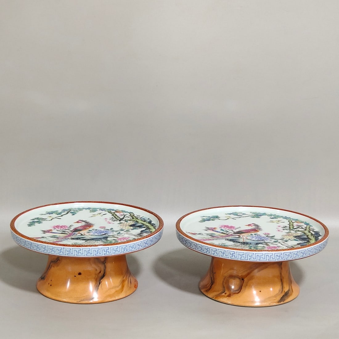 An Exquisite Chinese stone patterned glaze Five Lun Diagram high legged tribute plate (1 of 9)
