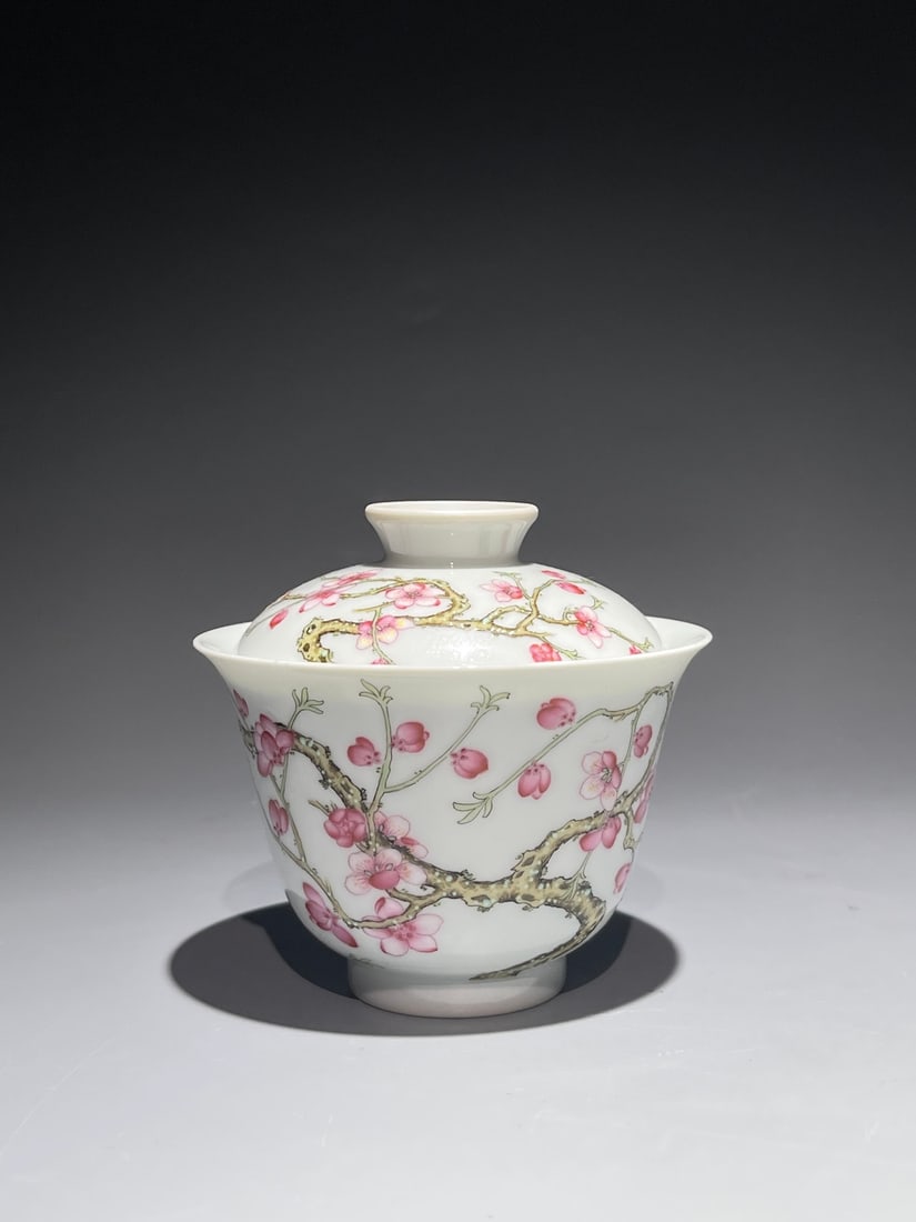An Exquisite Chinese Gengxu pastel poetry and plum blossom covered Porcelain bowl (1 of 11)