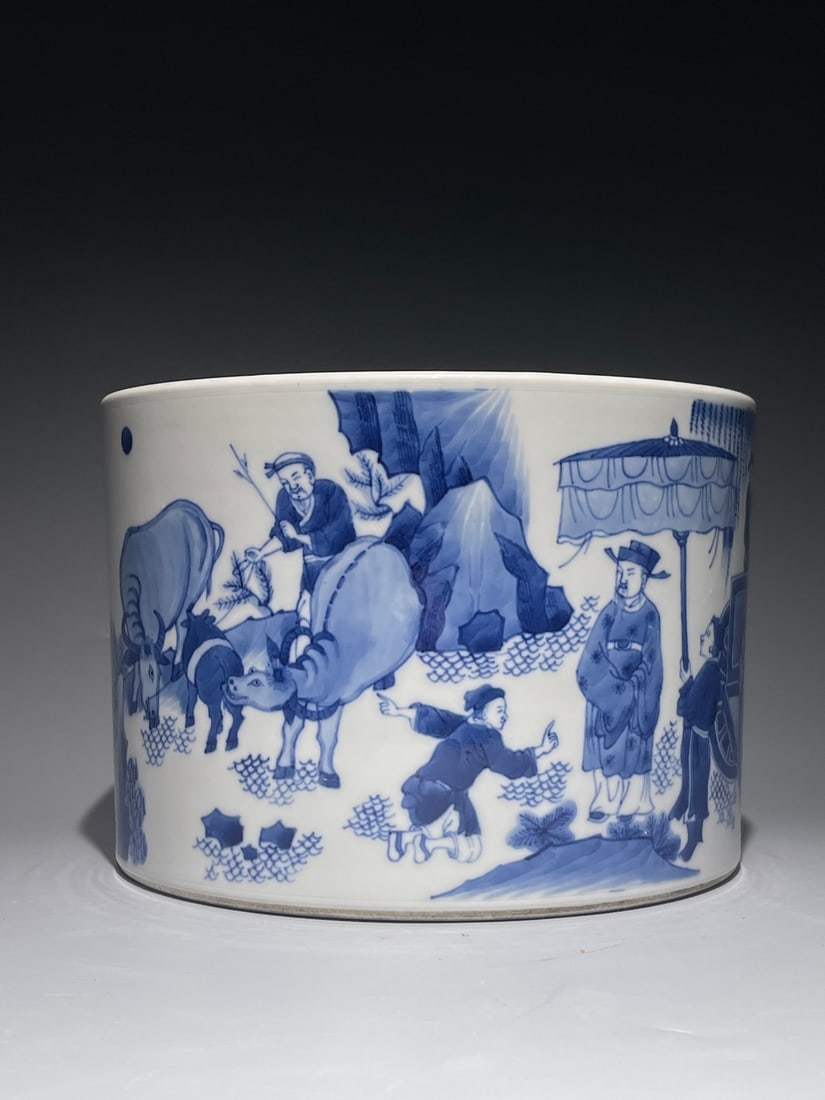 An Exquisite Chinese blue and white Bing Ji Asks the Cow panoramic view Porcelain pen holder (1 of 10)