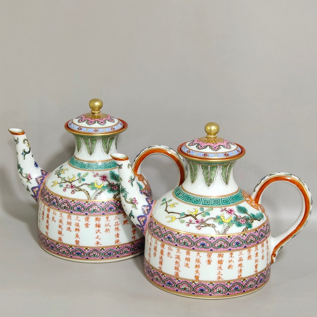 An Exquisite Chinese pastel alum red Imperial Three Qing Tea Poetry teapot (1 of 9)