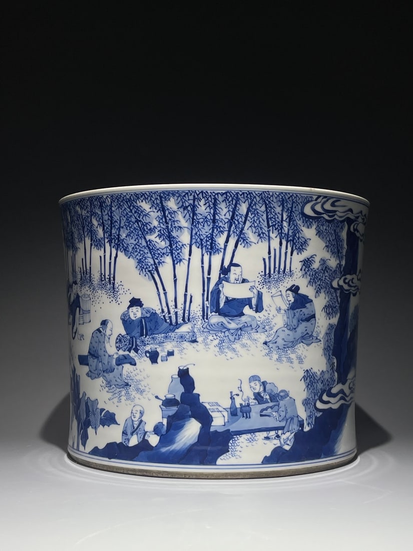 An Exquisite Chinese large blue and white Seven Sages of the Bamboo Grove pattern Porcelain brush (1 of 8)