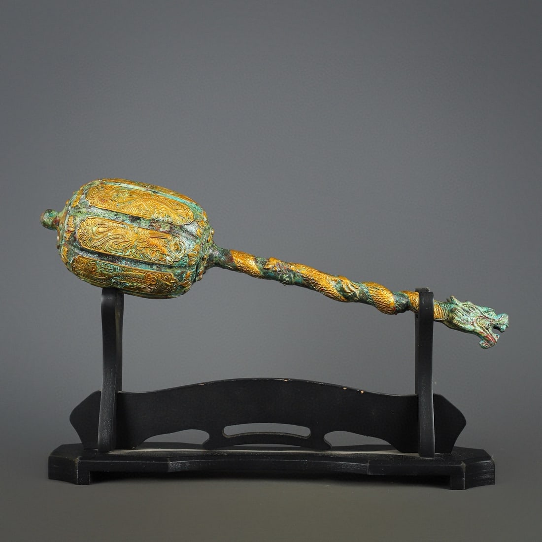 An Exquisite Chinese Bronze and gold coated dragon hammer (1 of 10)