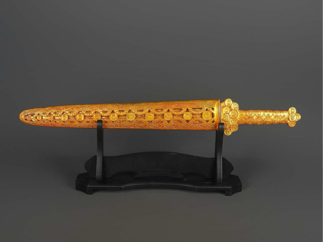 An Exquisite Chinese Bronze and Real Gold General Sword: Size: Height 65 cm - Width 9 cm Materials: Bronze Dynasty: Han dynasty Attribution: 1st to 3rd-C Object: Chinese Antiques