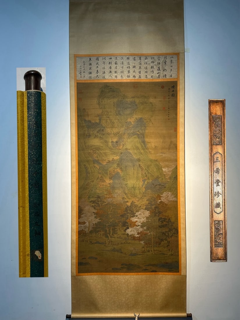 Chinese scroll painting Zhao Boju: Size: Height 206 cm - Width 95 cm Materials: Silk and Paper Dynasty: Song Dynasty Inscription: Zhao Boju Object: Scroll Zhao Boju's exquisite hand-painted eight foot silk _Alchemy Diagram_ landscape p