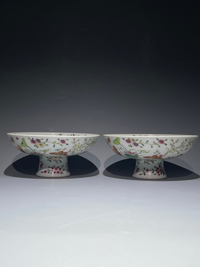 An Exquisite Chinese Famille Rose pastel flower and butterfly pattern on tall fruit Porcelain plate: Size: Width 17 cm - Height 8 cm Materials: Porcelain Dynasty: Qing Dynasty Attribution: Qianlong Period Object: Plate