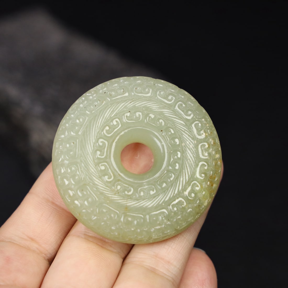 Chinese Natural Jade Carved Pendant: Size: Width 5.4 cm - Height 1.3 cm Materials: Jade Dynasty: Qing dynasty Attribution: Qianlong Period Object: Pendant