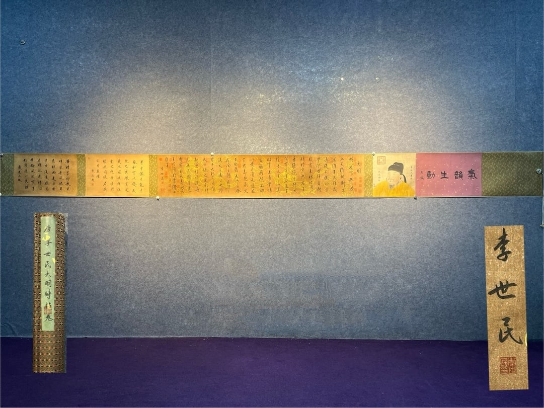 Chinese scroll painting Tang Taizong Li Shimin: Size: Width 460 cm - Height 43 cm Materials: Silk and Paper Dynasty: Tang Dynasty Inscription: Tang Taizong Li Shimin Object: Scroll Tang Taizong Li Shimin's exquisite hand drawn calligraphy scroll of