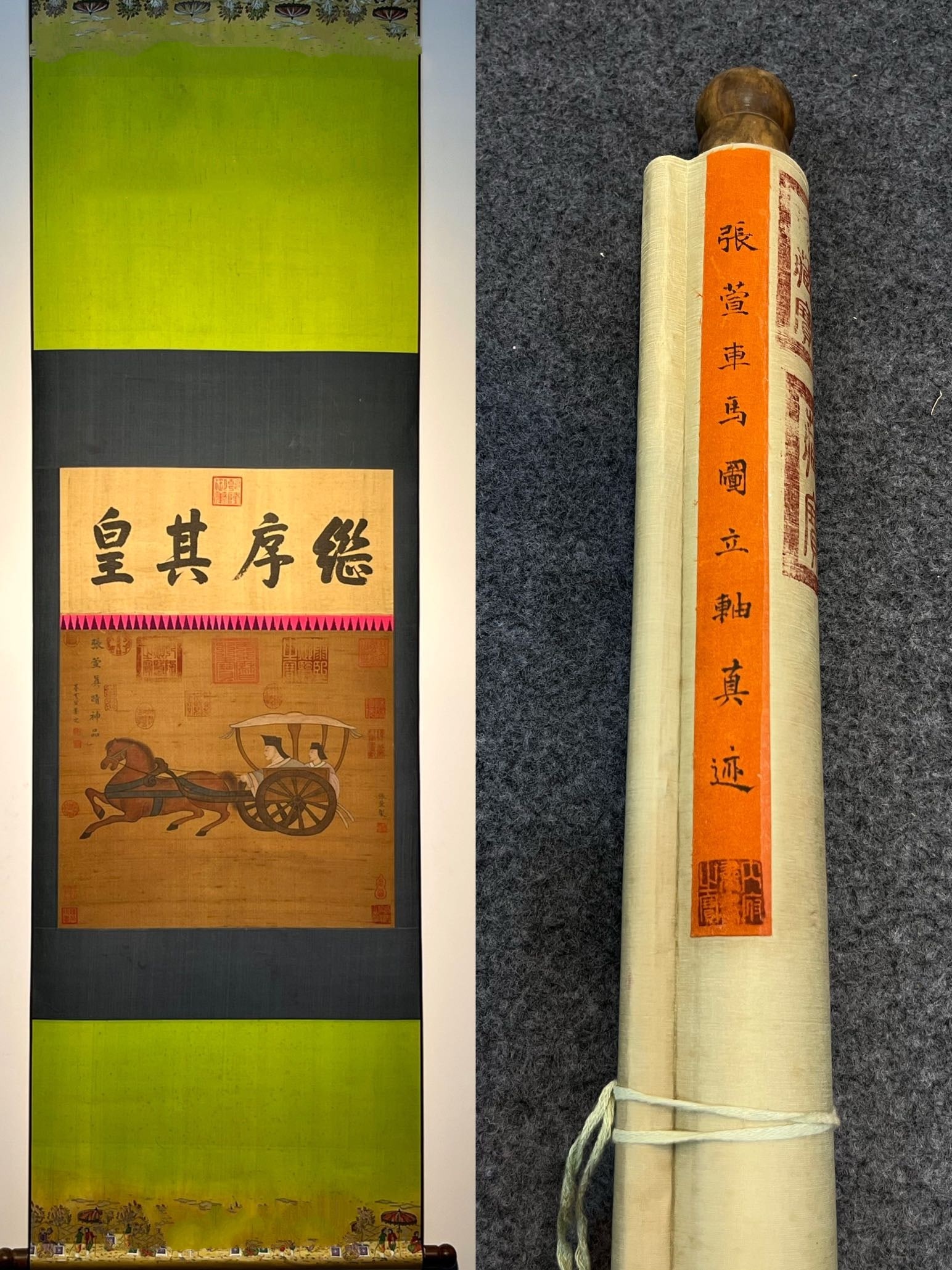 Chinese scroll painting Zhang Xuan: Size: Height 70 cm - Width 50 cm Materials: Silk and Paper Dynasty: Tang Dynasty Inscription: Zhang Xuan Object: Scroll Zhang Xuan is good at painting aristocratic ladies and palace Pommeled Horse. Th