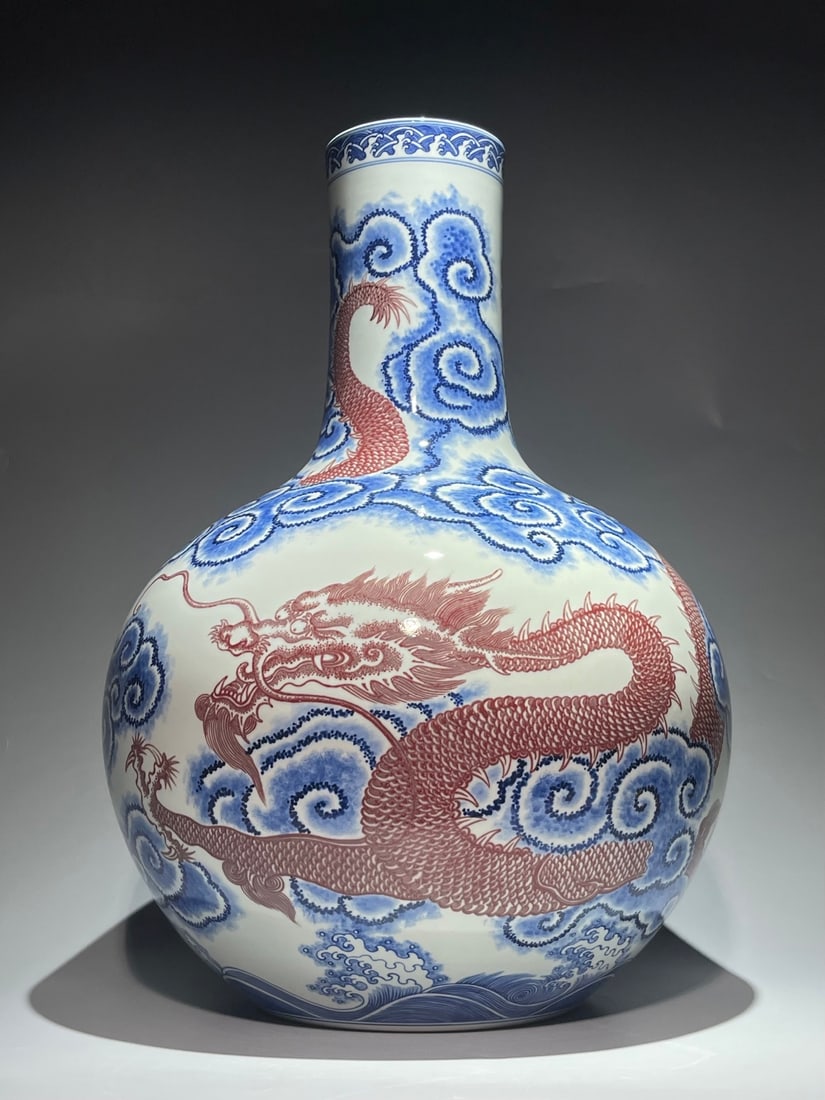An Exquisite Chinese blue and white underglaze red clouds and dragon pattern Porcelain vase (1 of 10)