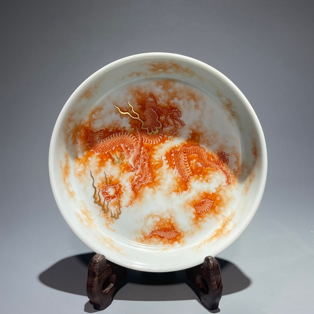 An Exquisite Chinese lemon yellow glaze painted with alum red dragon pattern brush Porcelain wash: Size: Width 14.8 cm - Height 3.8 cm Materials: Porcelain Dynasty: Qing Dynasty Attribution: Yongzheng Period Object: washer