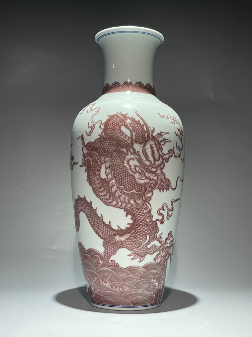 An Exquisite Chinese underglaze red sea dragon pattern Guanyin Porcelain bottle: Size: Height 45 cm - Width 20 cm Materials: Porcelain Dynasty: Qing Dynasty Attribution: Kangxi Period Object: bottle