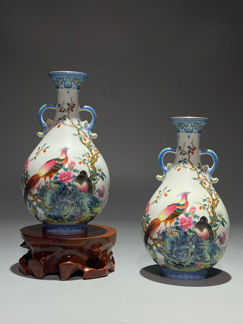 An Exquisite Chinese famille rose golden pheasant and peony Porcelain amphora (1 of 9)