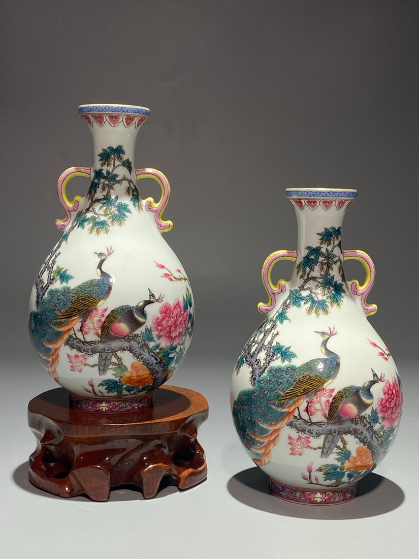 An Exquisite Chinese Famille Rose peacock and peony Porcelain amphora (1 of 9)