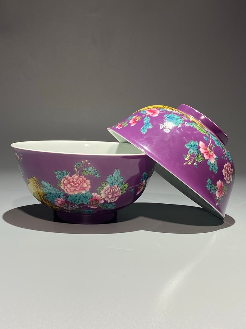 An Exquisite Chinese Famille Rose purple ground hibiscus flower Porcelain bowl: Size: Width 16 cm - Height 7.3 cm Materials: Porcelain Dynasty: Qing Dynasty Attribution: Yongzheng Period Object: bowl