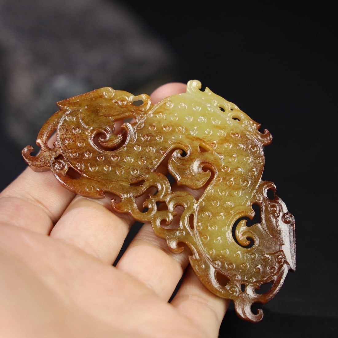 Chinese Natural Jade Carved Dragon Pendant: Size: Width 9 cm - Height 5.5 cm Materials: Jade Dynasty: Qing dynasty Attribution: Qianlong Period Object: Dragon Pendant