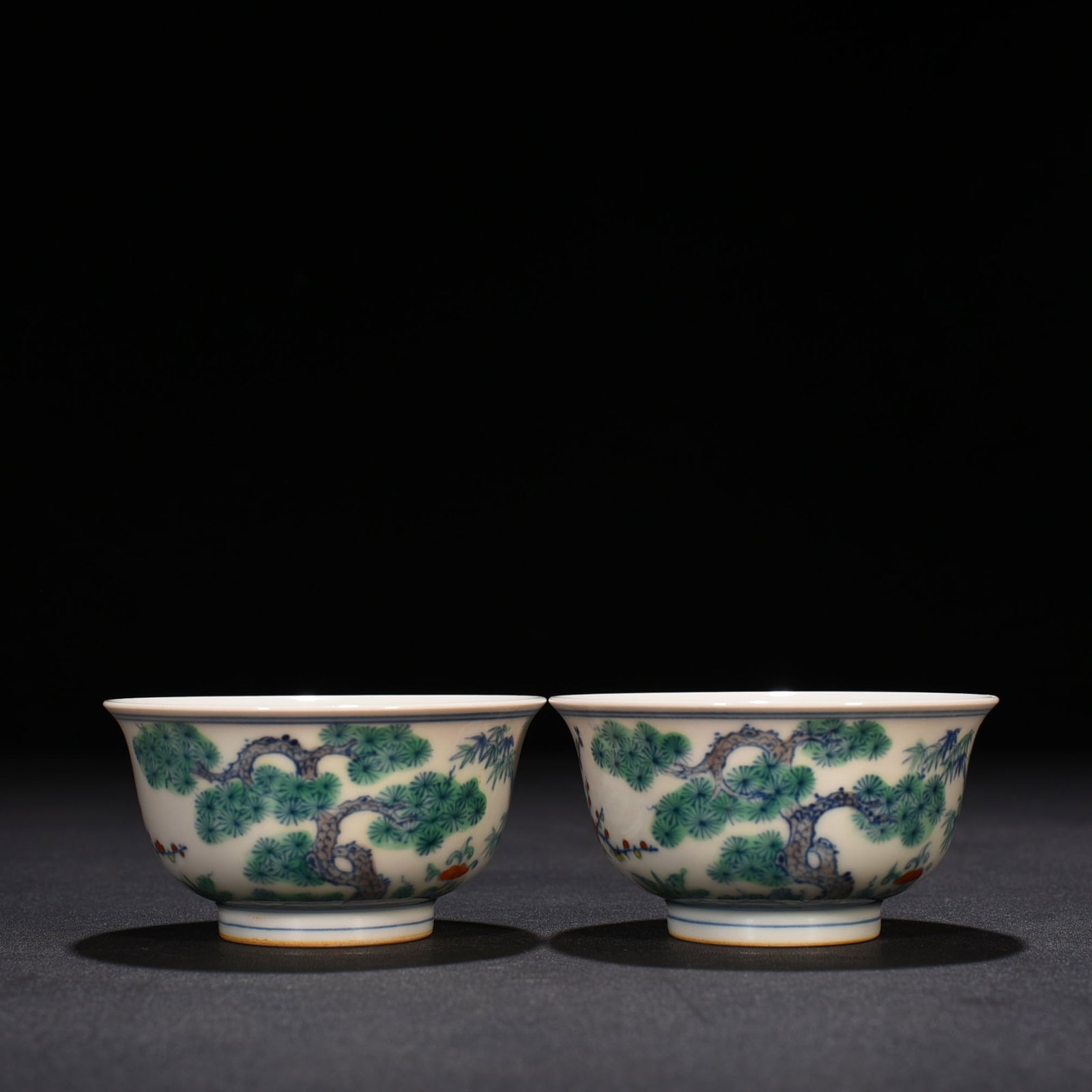 An Exquisite Chinese doucai with pine bambooAnd plum cup: Size: Height 4.8 cm - Widthh 9 cm Materials: Porcelain Dynasty: Ming dynasty Attribution: chenghua Object: cup