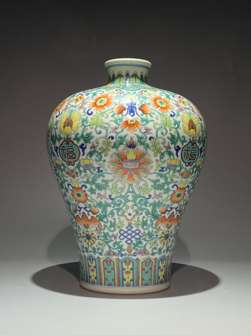 An Exquisite Chinese Famille Rose intertwined branches flowers and longevity patterns Porcelain vase: Size: Height 35.5 cm - Width 26 cm Materials: Porcelain Dynasty: Qing Dynasty Attribution: Qianlong Period Object: vase