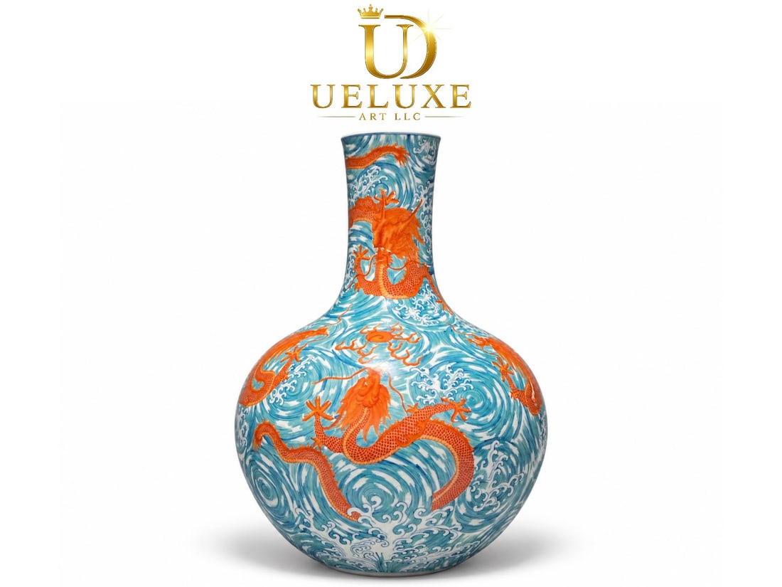 An Exquisite Chinese Doucai red sea water dragon pattern Porcelain vase: Size: Height 54 cm - Width 40 cm Materials: Porcelain Dynasty: Qing Dynasty Attribution: Qianlong Period Object: vase