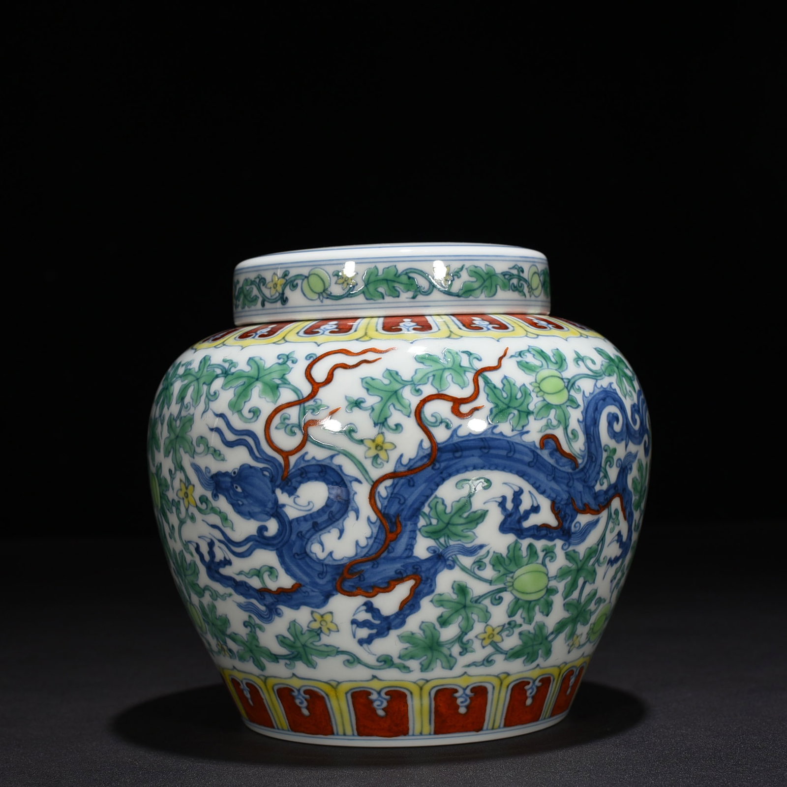 An Exquisite Chinese Doucai Colorful Tianzi Jar: Size: Height 15 cm - Widthh 15 cm Materials: Porcelain Dynasty: Ming dynasty Attribution: chenghua Object: jar