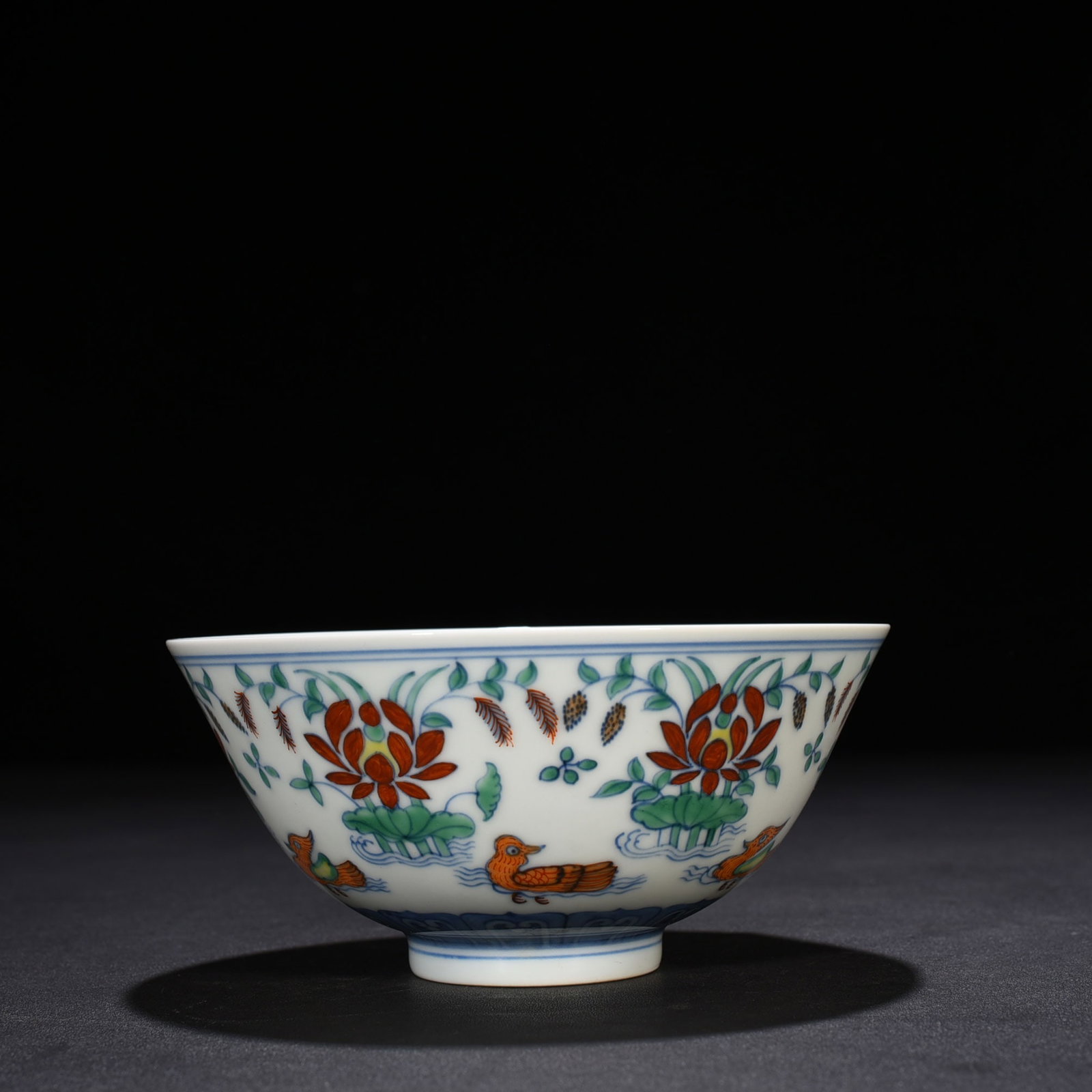 An Exquisite Chinese Doucai Colorful Lotus Pond Bowl: Size: Height 7 cm - Widthh 15 cm Materials: Porcelain Time Period:Ming dynasty Attribution: chenghua Object: bowl