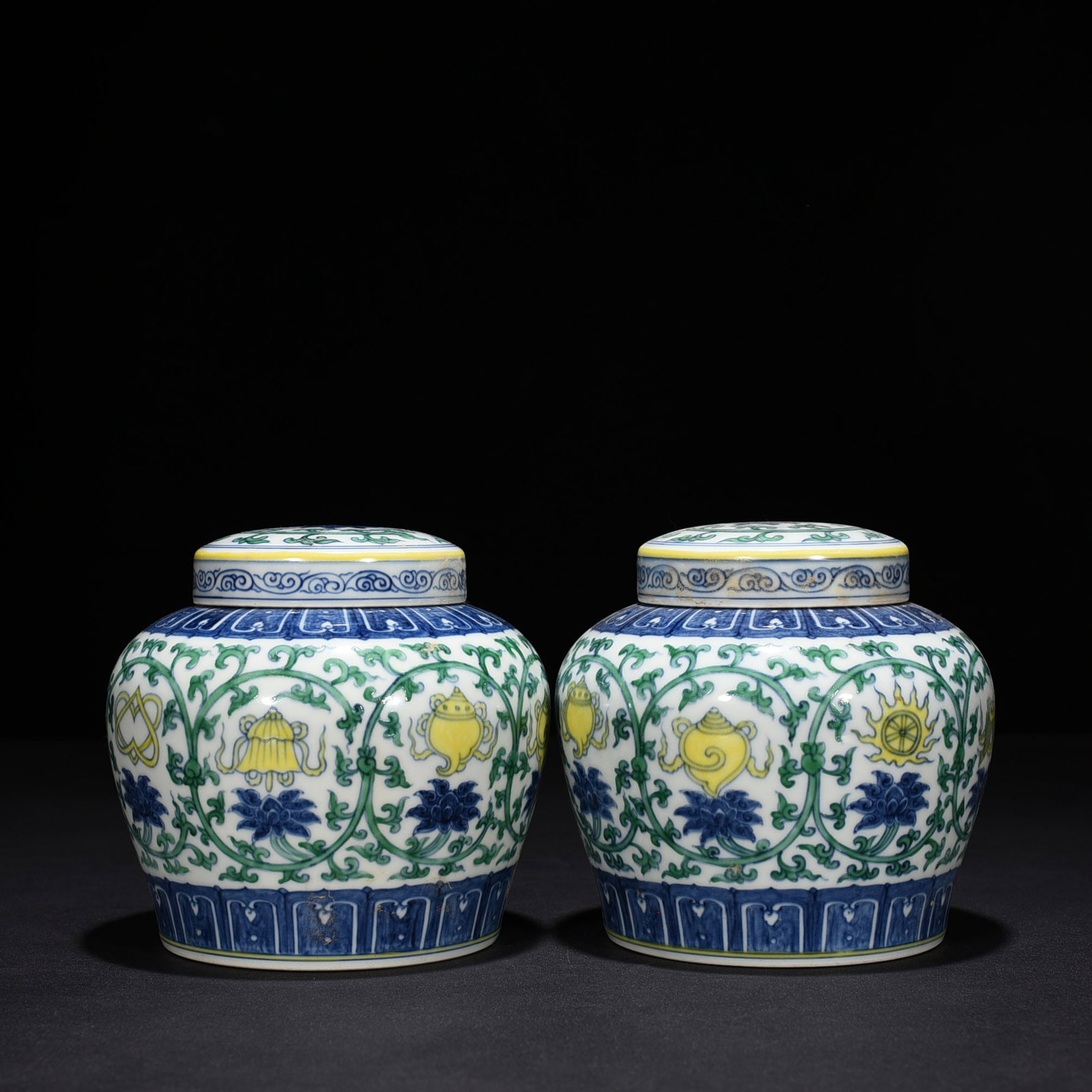 An Exquisite Chinese Doucai Tianzi Jar: Size: Height 15 cm - Widthh 14 cm Materials: Porcelain Time Period:Ming dynasty Attribution: chenghua Object: jar