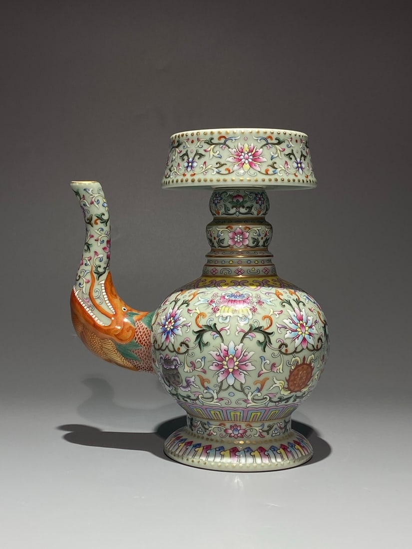 An Exquisite Chinese pastel colored Bianba lotus and eight pattern Porcelain teapot: Size: Height 20.5 cm - Width 17 cm Materials: Porcelain Dynasty: Qing Dynasty Attribution: Qianlong Period Object: teapot