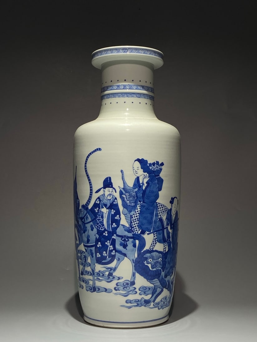 An Exquisite Chinese blue and white hammer figures of the Eight Immortals Porcelain vase: Size: Height 47.5 cm - Width 20 cm Materials: Porcelain Dynasty: Qing Dynasty Attribution: Kangxi Period Object: vase