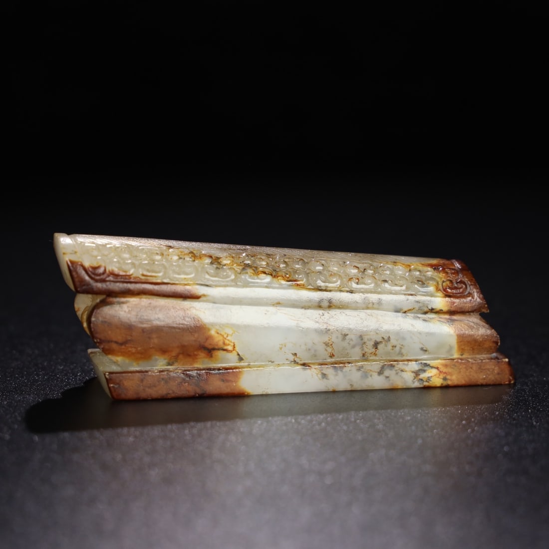 Chinese Natural Jade Carved Ornament: Size: Width 9.8 cm - Height 3.3 cm Materials: Jade Dynasty: Qing dynasty Attribution: Qianlong Period Object: Ornament