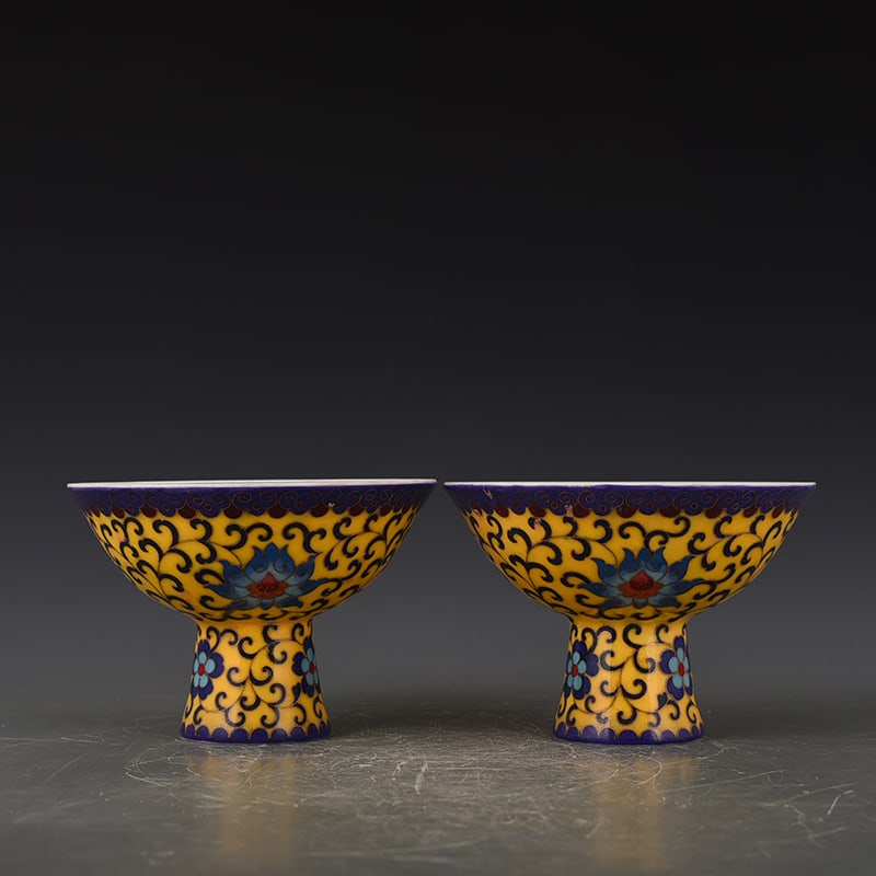 An Exquisite Chinese enamel tall bowl with yellow ground: Size: Height 11 cm - Widthh 16 cm Materials: Porcelain Time Period:Ming dynasty Attribution: chenghua Object: tall bowl