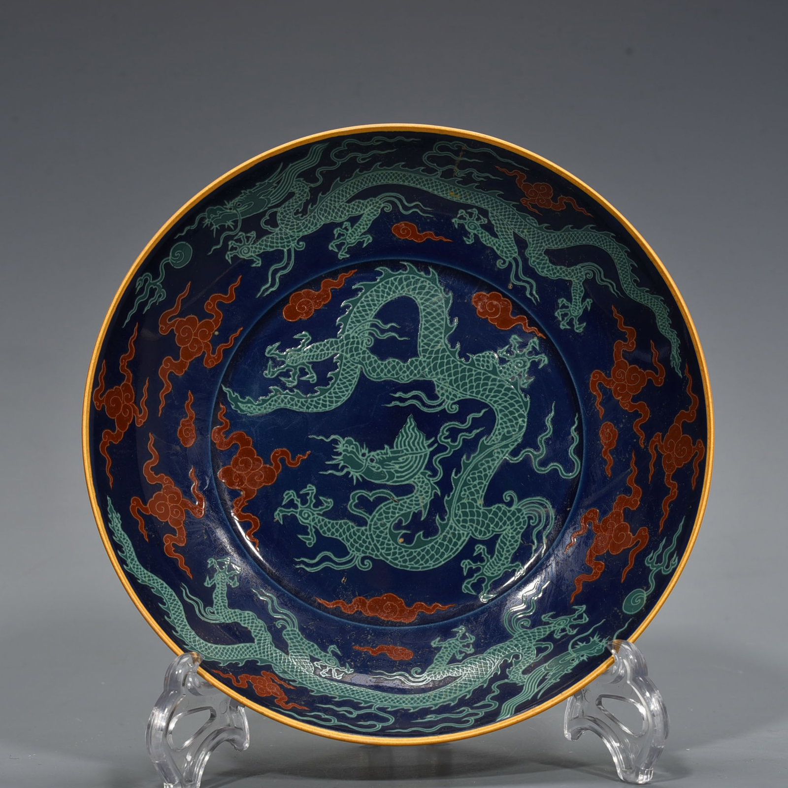 An Exquisite Chinese Ceremony Blue Glaze Plate: Size: Height 5 cm - Widthh 21 cm Materials: Porcelain Time Period:Ming dynasty Attribution: chenghua Object: plate