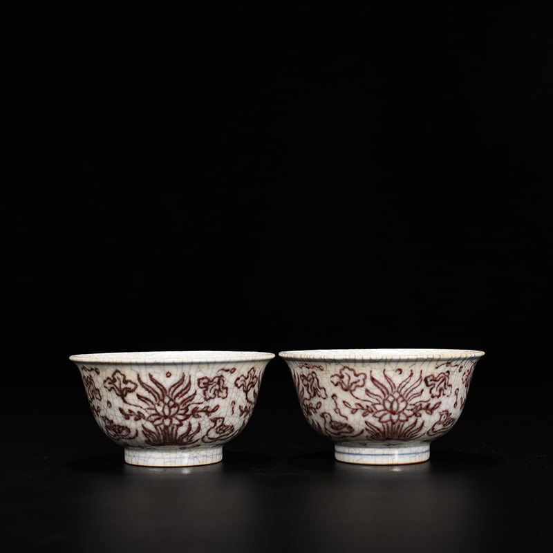 An Exquisite Chinese underglaze red lotus pond cup: Size: Height 4.5 cm - Widthh 9 cm Materials: Porcelain Time Period:Ming dynasty Attribution: chenghua Object: cup