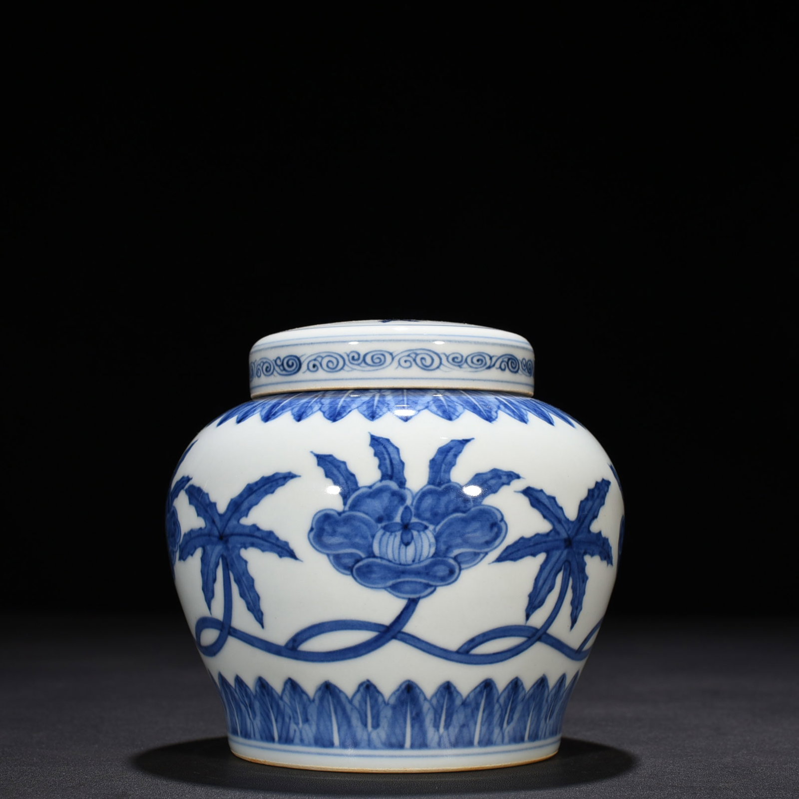 An Exquisite Chinese blue and white okra jar: Size: Height 13 cm - Widthh 13 cm Materials: Porcelain Time Period:Ming dynasty Attribution: chenghua Object: jar