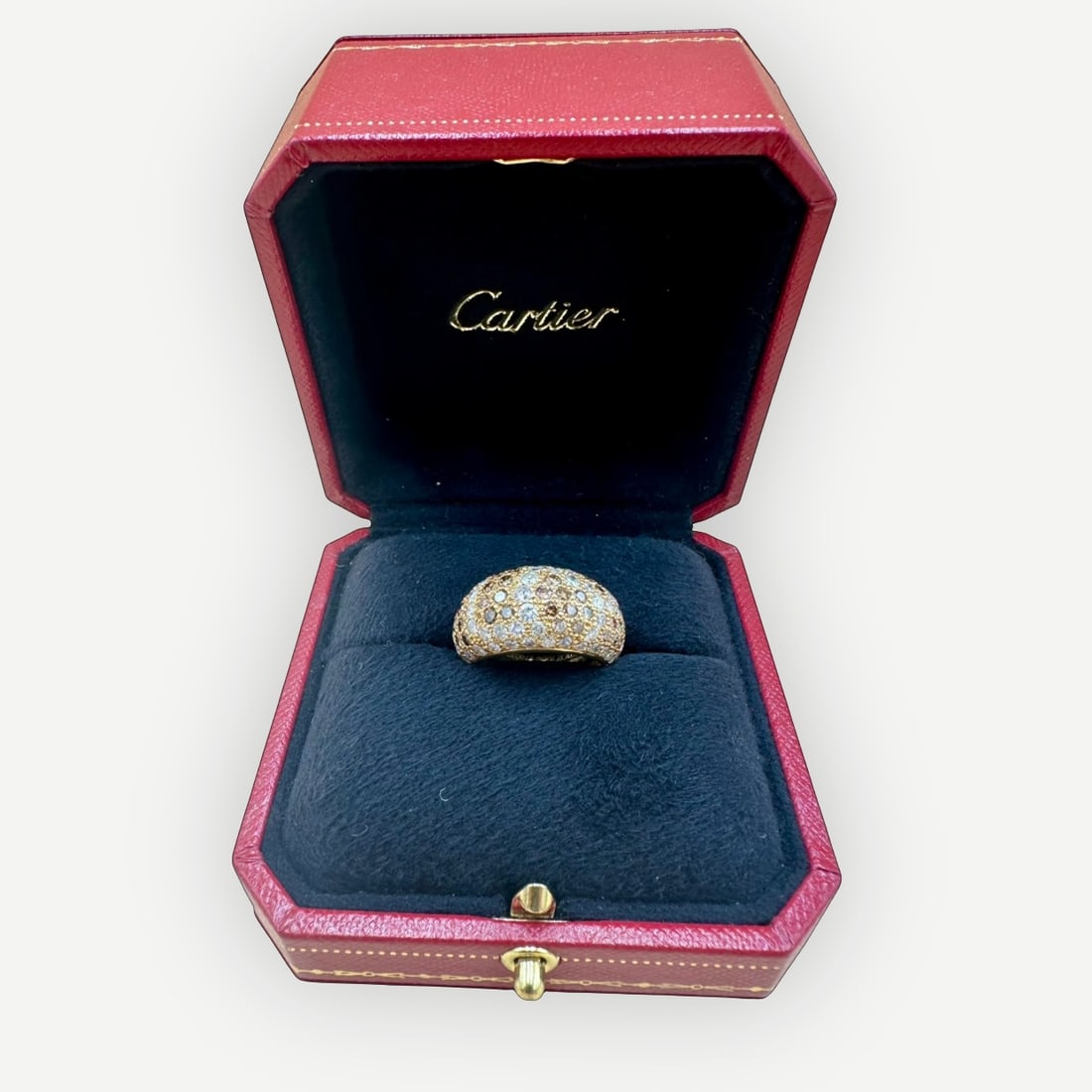 CARTIER Bombe Ring, Diamond, 18K Yellow Gold, EU Size 51 (US 5.75-6) Full Set: Defined by its sculptural silhouette, the Cartier Bombe Ring reflects the Maison's celebrated approach to bold yet refined jewelry design. Offered in EU size 51, approximately US size 5.75-6, this exa