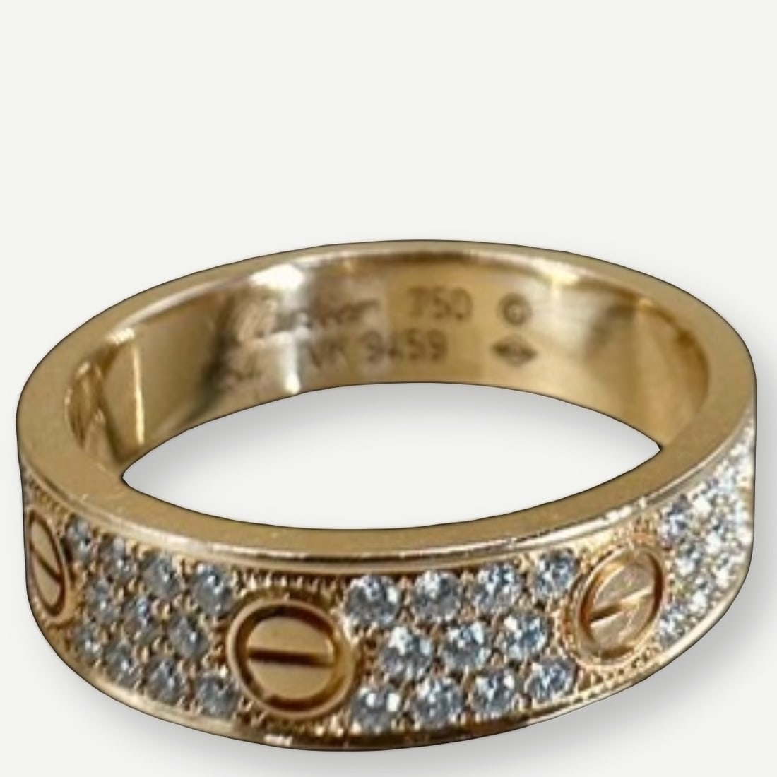 CARTIER Love Ring, Pave Diamond Model, 18K Rose Gold, EU Size 54 (US 6.75): The Cartier Love collection remains a hallmark of contemporary fine jewelry, celebrated for its enduring design and unmistakable identity. Offered in EU size 54, approximately US size 6.75, this pav&#