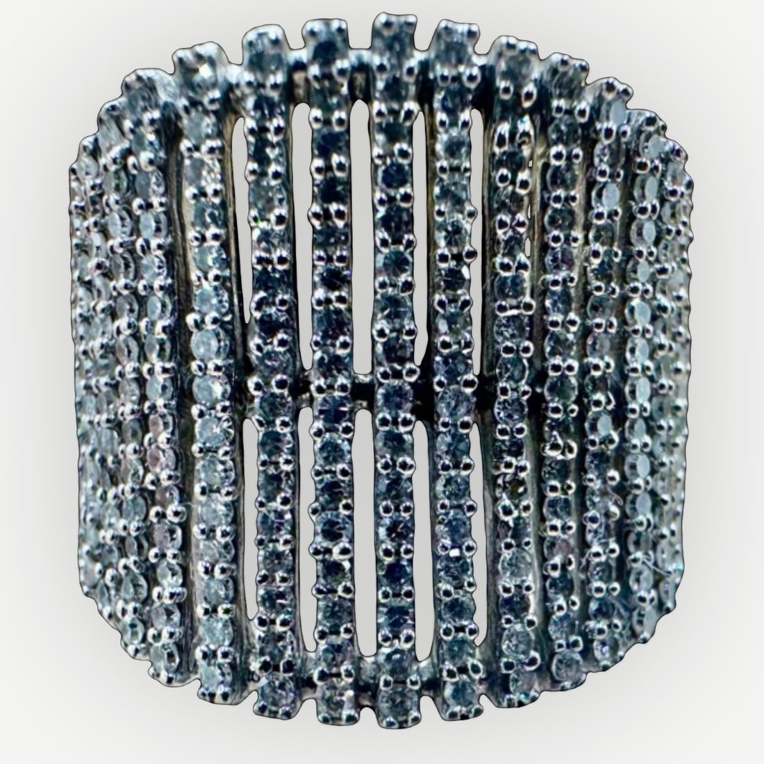 Vintage Effy Diamond Wide Multi-Row Band Ring, 14K White Gold, Approx. 1.25 CTW, Size 6: Crafted by Vintage Effy, the renowned New York jewelry house founded by designer Effy Hematian in 1979, this striking diamond wide multi-row band ring reflects the brandÕs signature aesthetic of 
