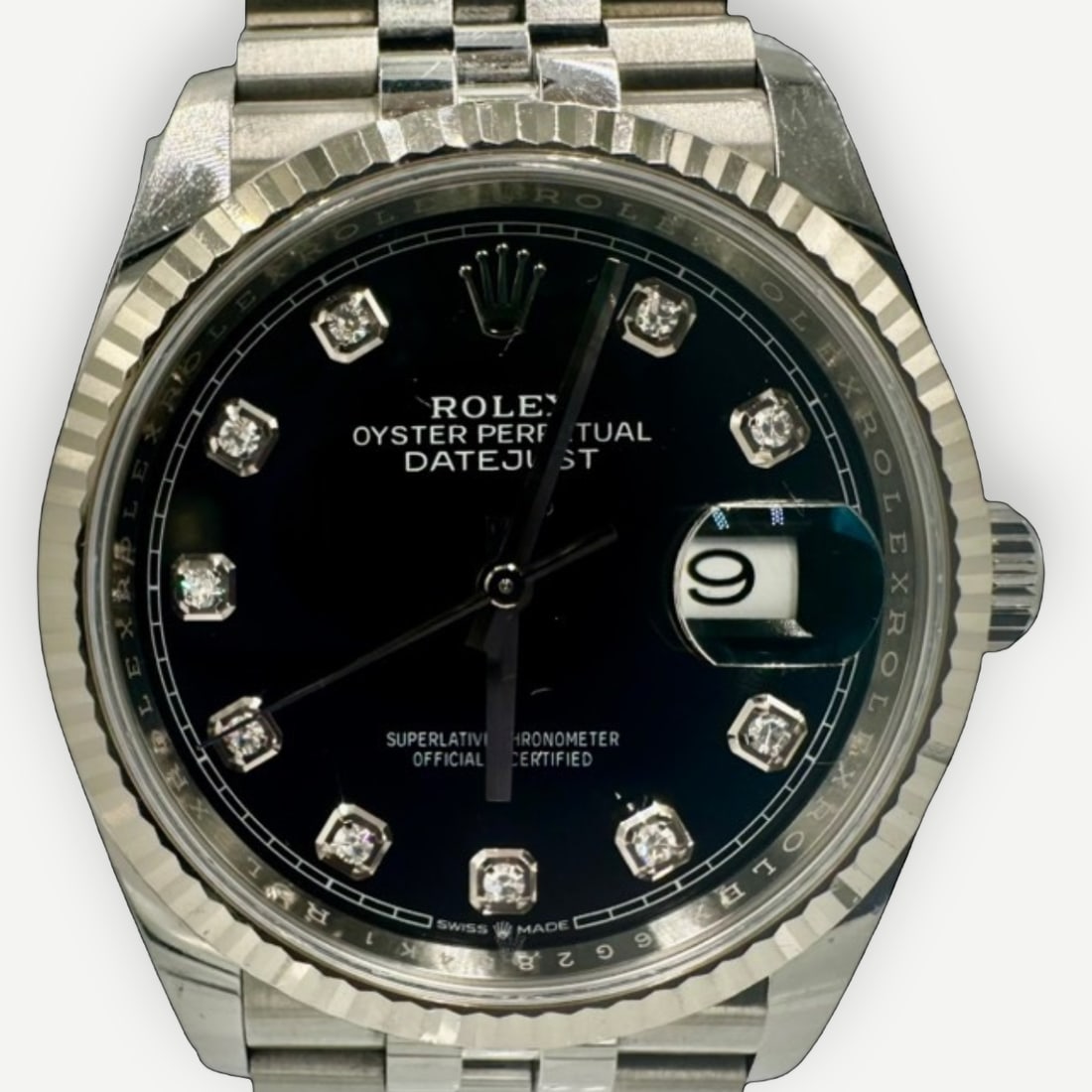 ROLEX Datejust 36, Black Diamond Dial, Ref. 126234, White Rolesor, 2019, Full Set
