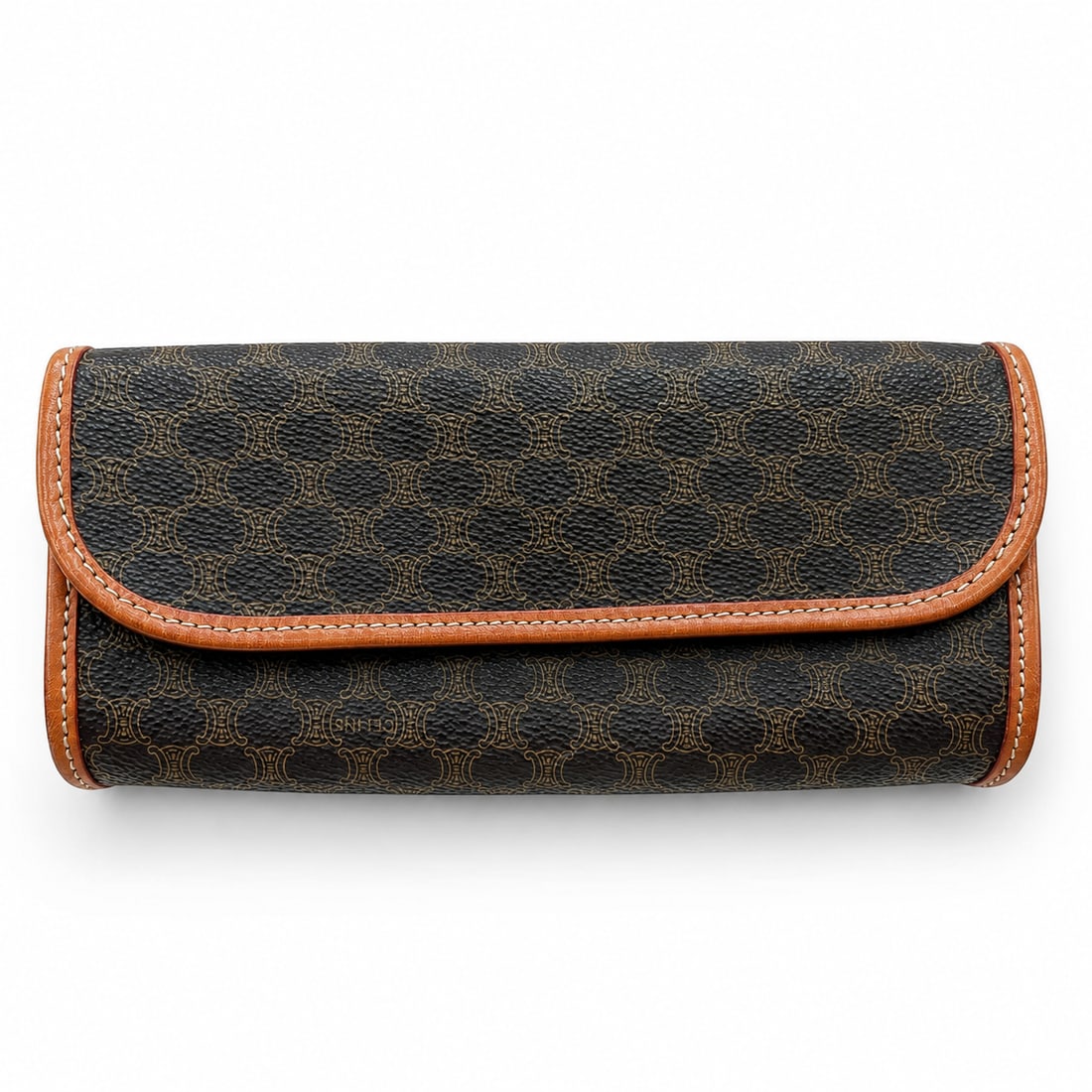 CELINE Vintage Macadam Cylinder Clutch, Macadam Canvas & Leather