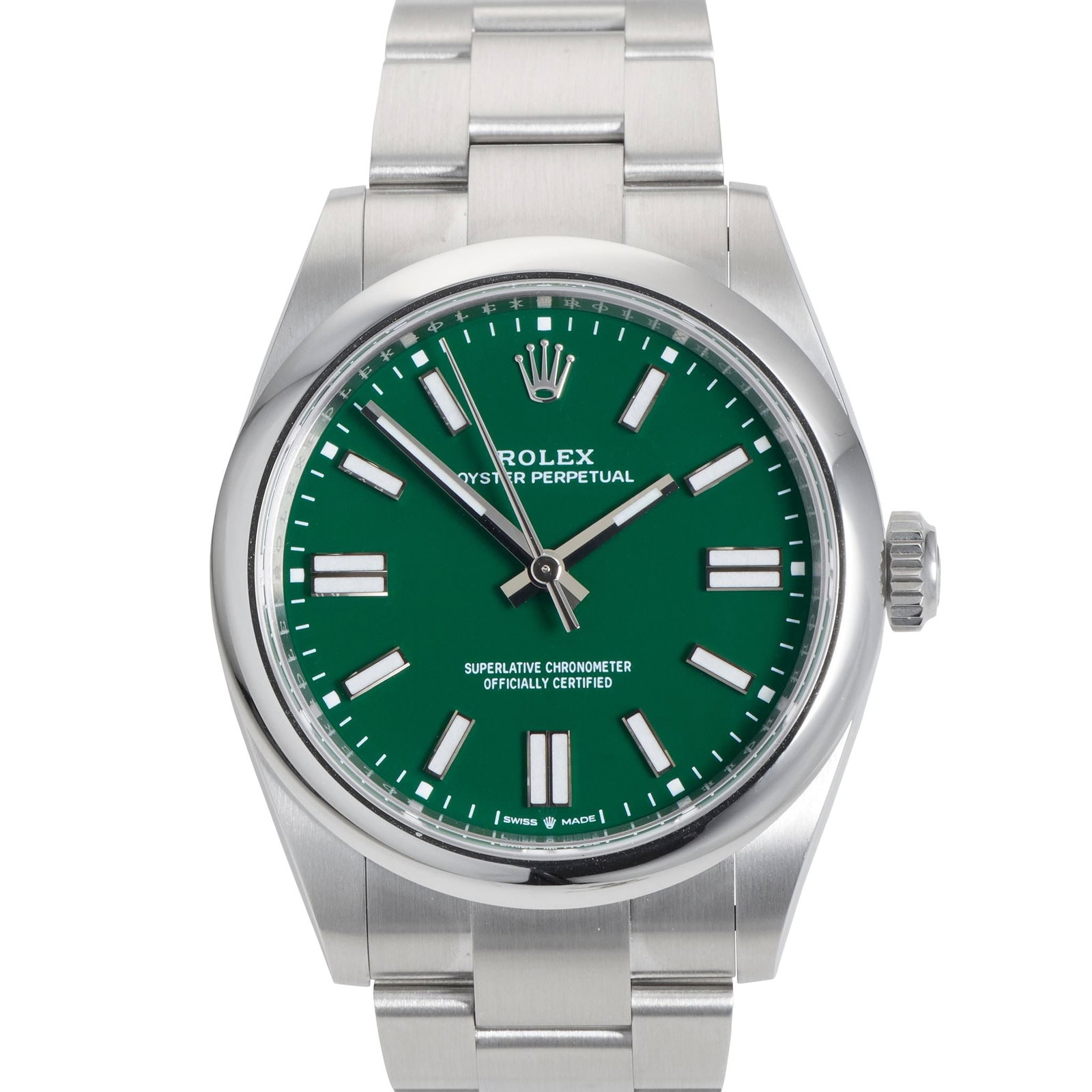 Rolex Oyster Perpetual 41 134300, Mint Green Dial, Oystersteel, Full Set, 2026: Heritage The Rolex Oyster Perpetual is the purest expression of what Rolex is — no complications, no distractions, only the movement, the case, and the dial. Reference 134300, the Oyster Perpetu