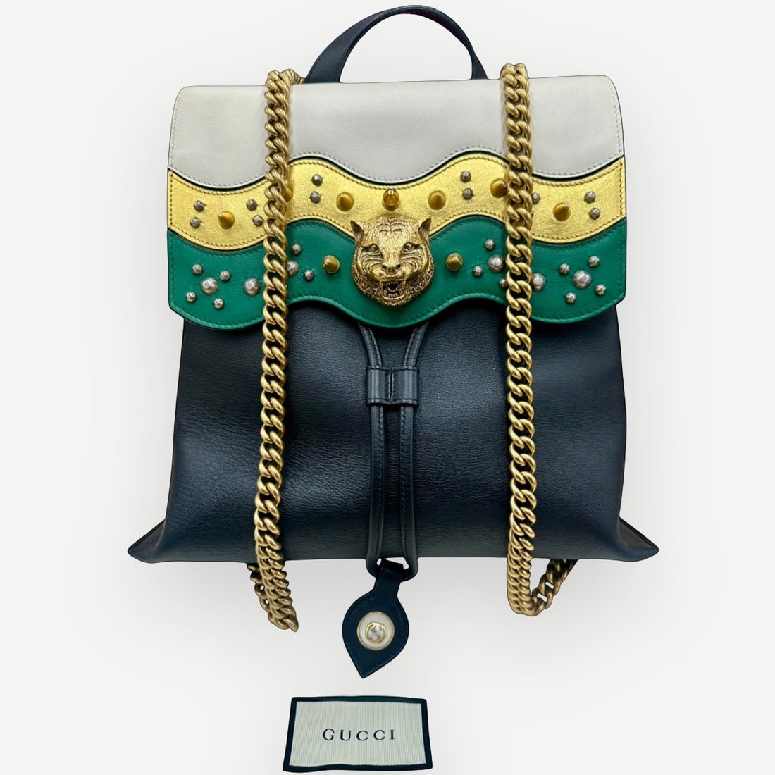GUCCI Leather Feline Head Studded Backpack with Gold Chain Straps & Original Dust Bag (1 of 20)