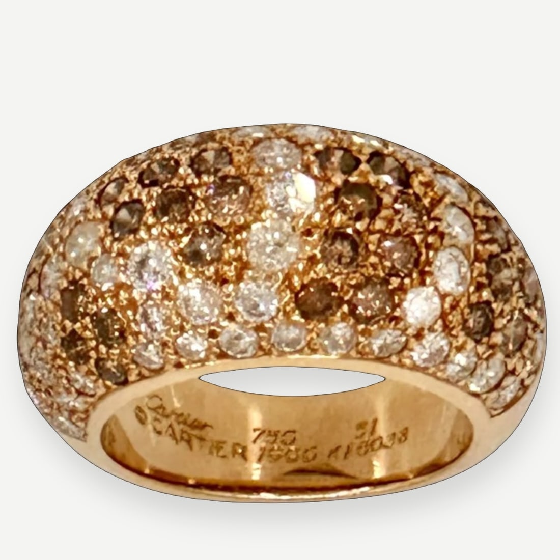 CARTIER Bombe Ring, 18K Yellow Gold, ~3.0 CTW Diamonds, Size 51, Full Set: Heritage The Cartier Bomb? Ring is one of the Maison's most celebrated jewelry designs ? a sculptural dome of light that has captivated collectors since its introduction. This exceptional example, ser
