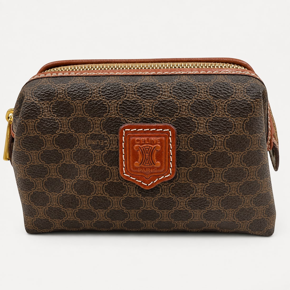 CELINE Vintage Macadam Vanity Cosmetic Pouch, Macadam Canvas & Leather (1 of 18)