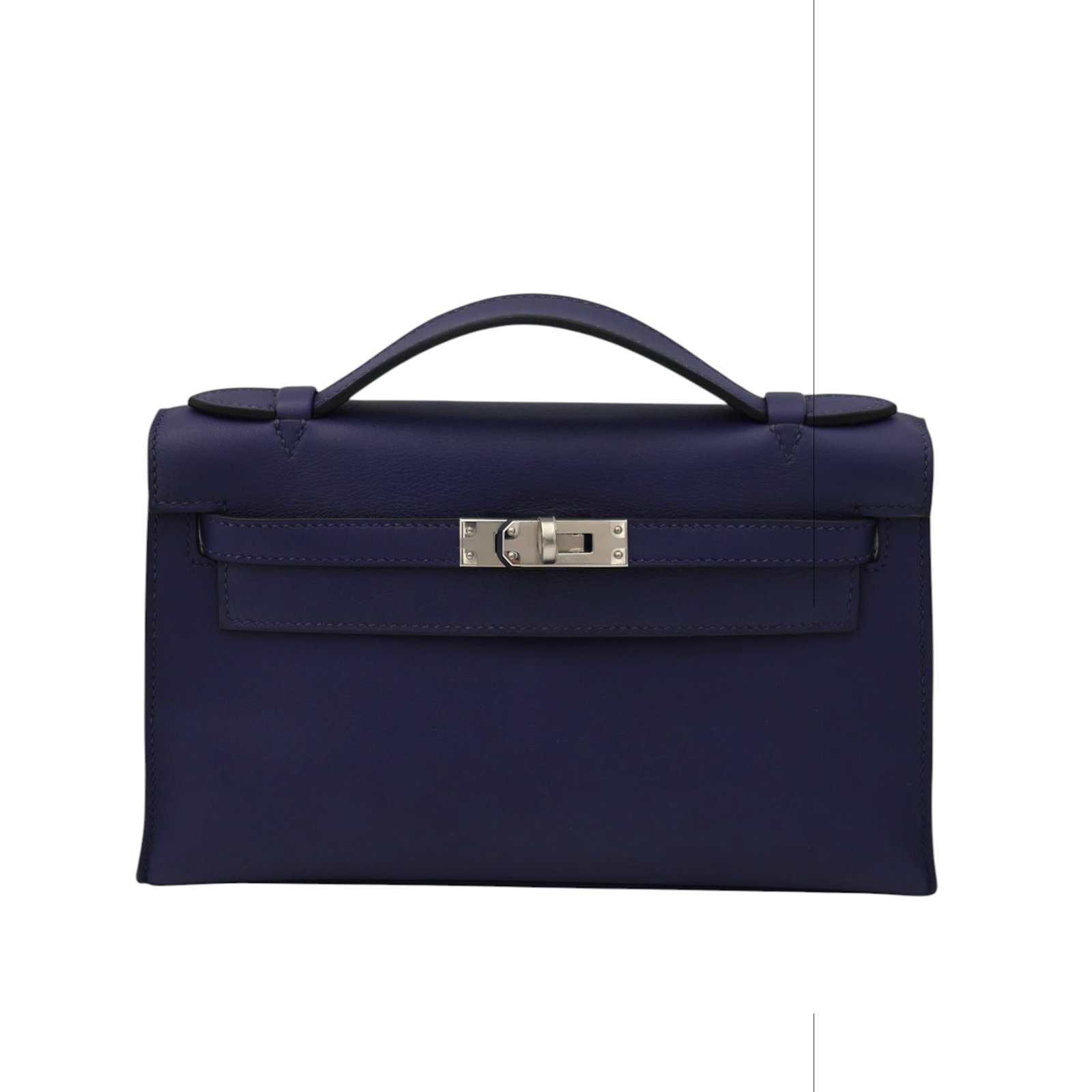 HERMES Kelly Pochette Clutch Bag, Bleu Saphir, Swift Leather, PHW, Full Set 2018: Heritage The Hermès Kelly Pochette is one of the most covetable and architecturally precise expressions in the Kelly family — a miniaturized, structured evening clutch that carries the full weight 