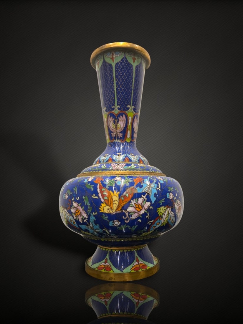 A Chinese Cloisonné Enamel 'Butterfly and Flower' Vase