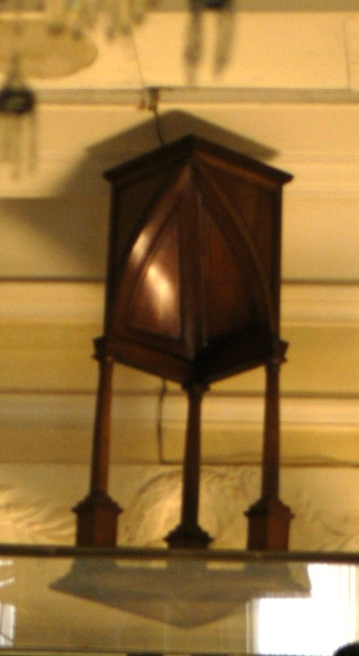 WALNUT ARCHITECTURAL MODEL OF A DOME: SECTION SUPPORTED BY THREE COLUMNS ON A TRIANGULAR BASE. Height 27"