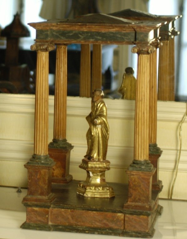 AN ARCHITECTURAL MODEL OF A BALDACCHINO: CARVED AND FAUX PAINTED Height 19 1/2"