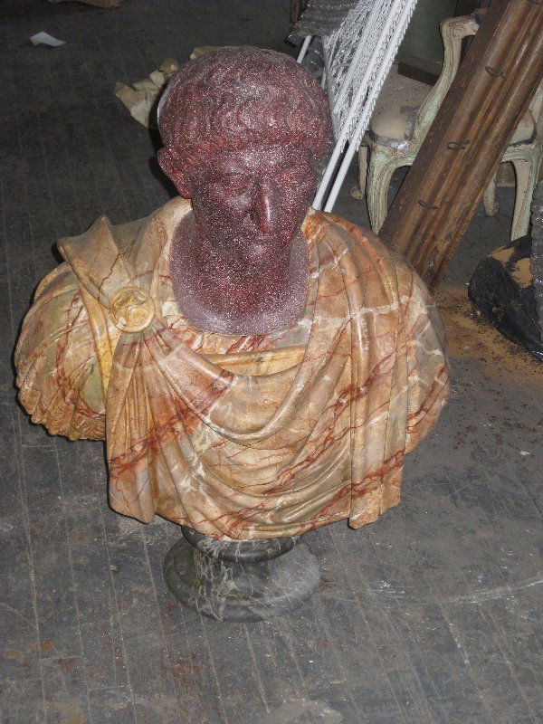 A GROUPING OF THREE BUSTS: ONE OF A CLASSICAL CESAR, ONE OF LOUIS PHILIPPE OF FRANCE IN MILITARY DRESS, HEIGHT 33" AND ONE OF TERRA COTTA BUST OF MARS, HEIGHT 35