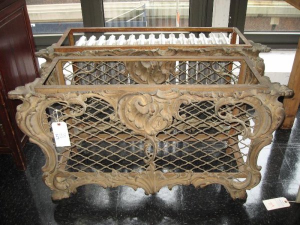 PAIR OF ROCOCO STYLE METAL RADIATOR COVERS: Height 24", Width 45", Depth 14 1/2"