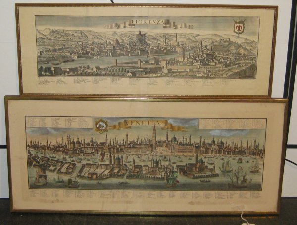 TWO ENGRAVINGS, JOHANN FREDRICK PROBST (GERMAN 18T: TWO ENGRAVINGS, JOHANN FREDRICK PROBST (GERMAN 18TH C) AFTER F.B. WERNER, topographical views of Florence, height 14 1/4", length 38 1/4" and Venice, height 19", length 43 1/4"