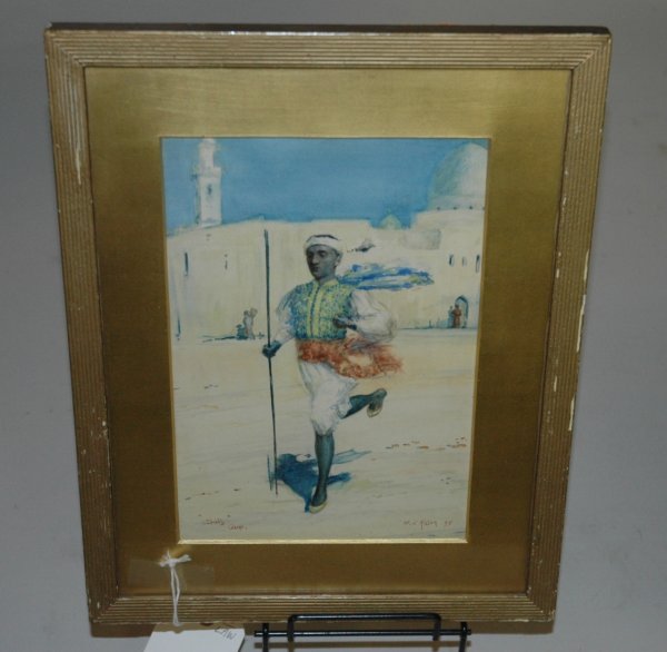 R. KITSON, BOY RUNNING IN THE STREET, signed and d: R. KITSON, BOY RUNNING IN THE STREET, signed and dated 1895, watercolor on paper, height 10 1/2", width 7" framed